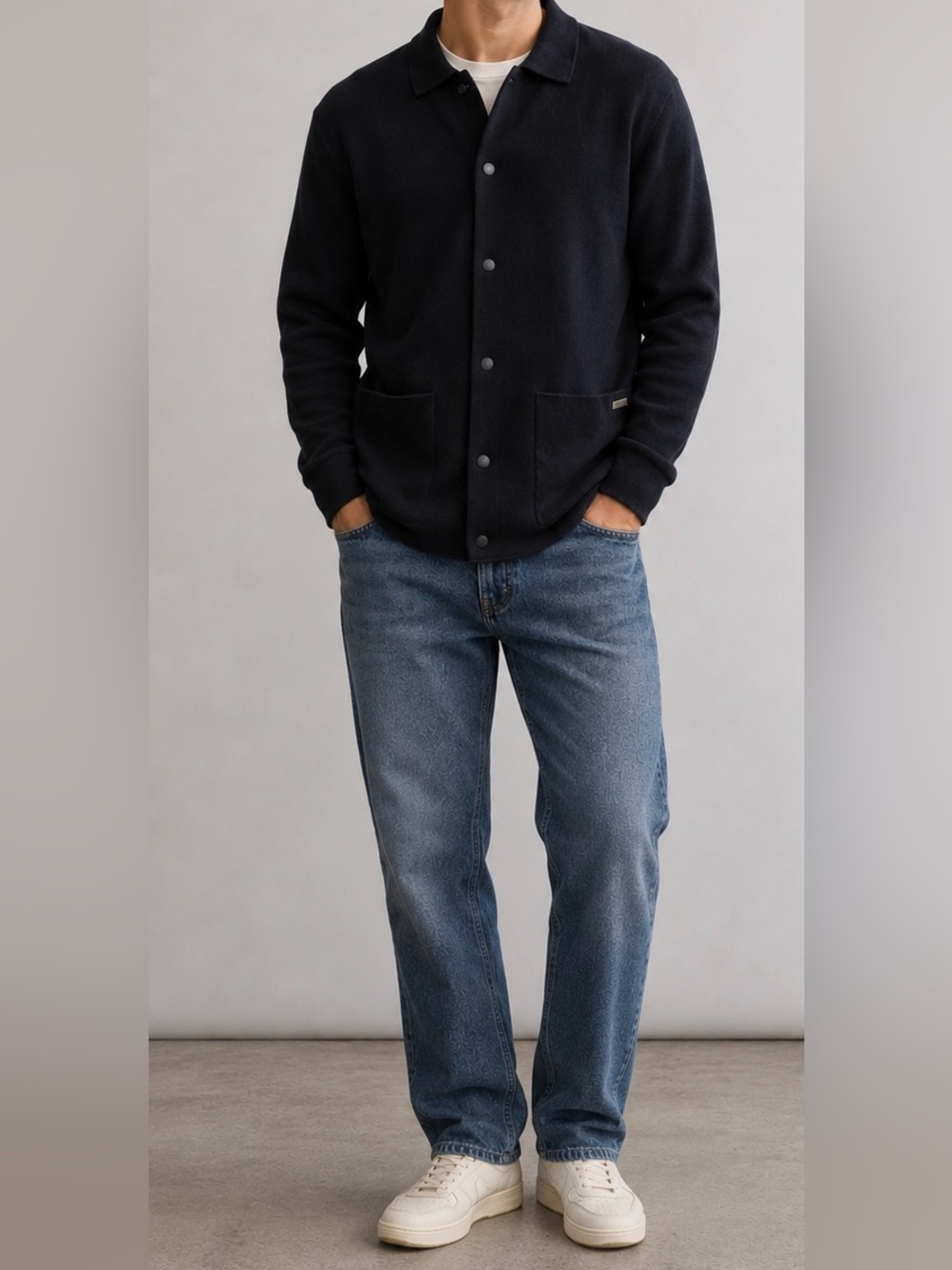 Scotch & Soda Men’s Snap Front Knit Overshirt Medium Black Wool Blend Sweater